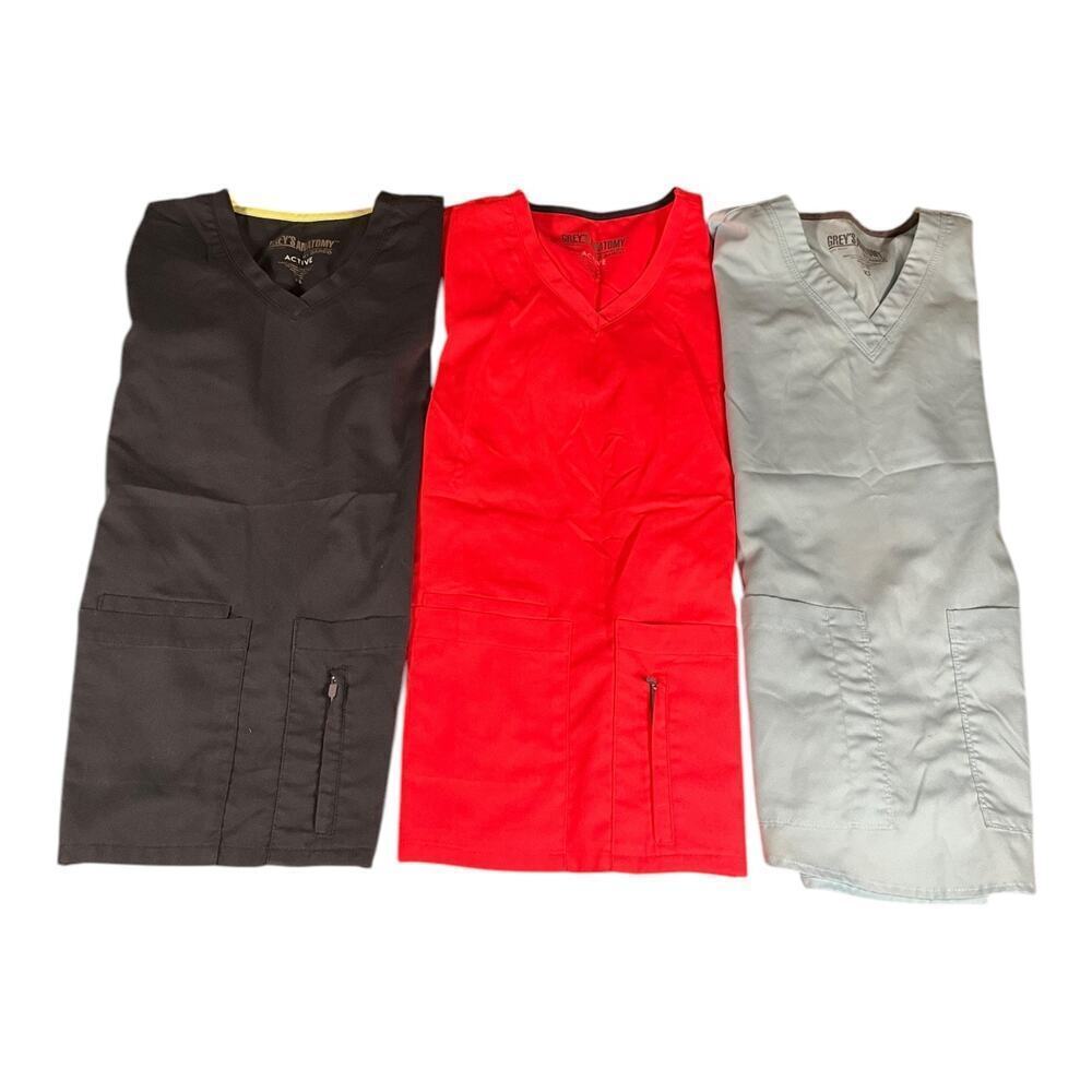 Bundle of 3 Greys Anatomy Scrub Top Active Professional Work Wear XS Orange Gray